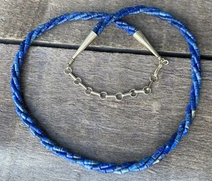 Vintage Sterlingsilber & Lapis Perlen Halskette dreifacher Strang Rohr Perlen 21 Zoll - Bild 1 von 12