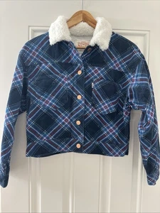 Chaqueta de pana Levi’s Clements Twins azul a cuadros cuello sherpa niñas L Western - Imagen 1 de 6
