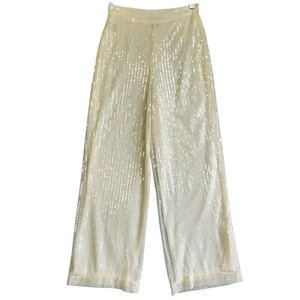 House of Harlow 1960 Womens Sequin Wide Leg Pants Size 6 Lined Ivory Cream Bling - Picture 1 of 12