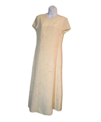 Maxi Vestido Ralph Lauren Vintage Seda Para Mujer Talla 6 Manga Corta Crema Estampado Floral Foto 1 de 4