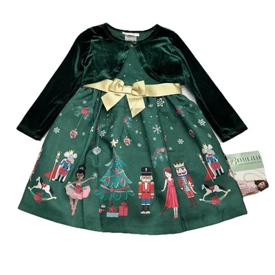 Vestido de Navidad Bonnie Jean Shantung Cascanueces Verde Terciopelo Bebé Niñas 3T Nuevo con Etiquetas Foto 1 de 4