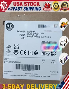 Allen-Bradley AB 22D-D1P4N104 PowerFlex 40 0,4 kW 0,5 Hp unità AC 1 PZ NUOVO IN SCATOLA - Foto 1 di 1