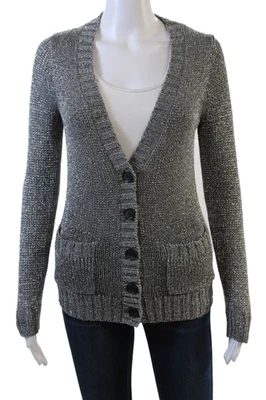 Cárdigan Suéter J Crew Mujer Botón Frontal Metálico Tejido Abierto Plateado Talla Pequeña Foto 1 de 4