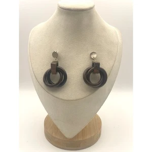 Pendientes colgantes de madera - Pendientes colgantes circulares - Ligeros marrón llamativo - Imagen 1 de 3
