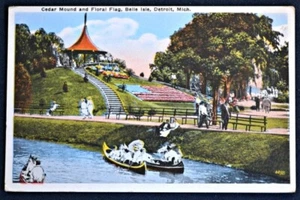 Cedar Mound& Floral Flag Belle Isle Detroit Michigan MI Postcard PC 1920s Unused - Picture 1 of 1