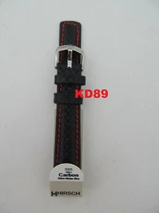 Genuine Hirsch CARBONE Strap Band 18mm BLACK / RED Water resistant 100m - Picture 1 of 4