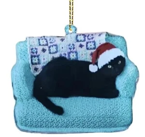 Cute Cat Wearing A Santa Hat! FLAT Acrylic Rear View Window Hanger Or Ornament - Picture 1 of 6