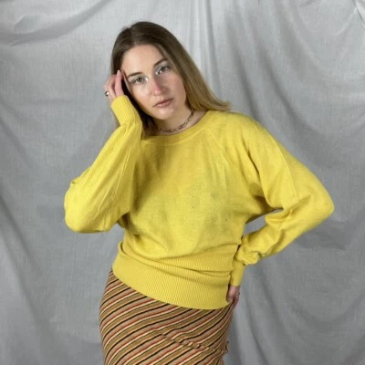 90s Gianni Versace roundneck batwing yellow jumper wool fit size 8/10 new tag - Image 1 of 4