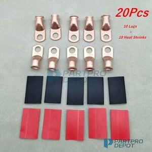 20Pcs 1/0 AWG Gauge Copper Lugs W/ BLACK & RED Heat Shrink Ring Terminals Wire - Picture 1 of 5
