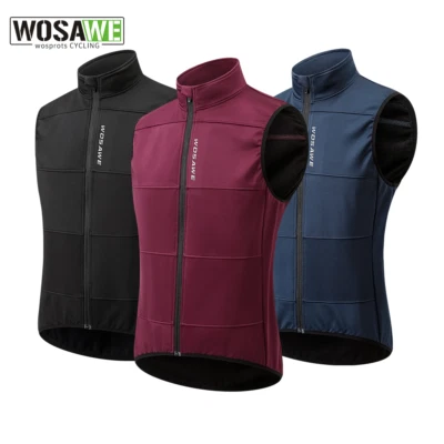 WOSAWE Mens Cycling Jacket Roads  Sleeveless Thermal Fleece Bike Windproof Vest - Image 1 of 4