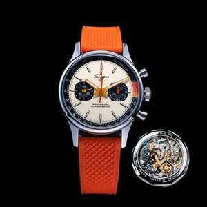 Sugess 1963 Pilot Watch Mens Chrono Orange Mechanical Original Seagull ST1901 - Picture 1 of 7