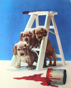 1930 hermoso arte de calendario, 3 cachorros triple problema - Imagen 1 de 2