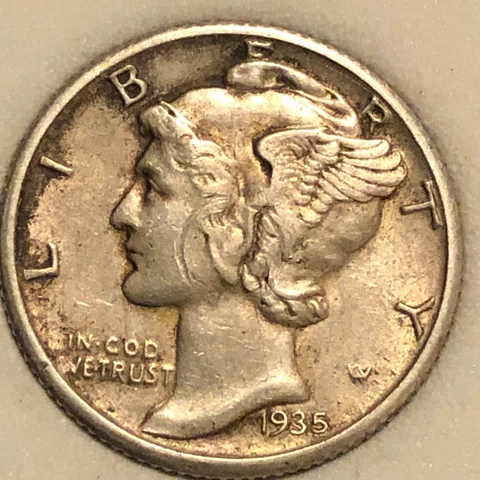 1935-S  Silver  Mercury Head Dime  Extremely Fine Condition XF/EF Facial Blemish Cover