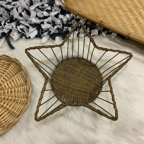 Star Shaped Basket Bowl Gold Decor Wire Woven Metal Home Display Serving Cover