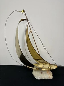 Vintage Modern Brutalist  Metal/Brass Sailboat mounted on Quartz 27” - Picture 1 of 12
