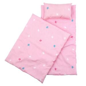 3 Piece Dolls Bedding Set Quilt Blanket Pillow for Reborn Baby Doll Pram Cot Bed