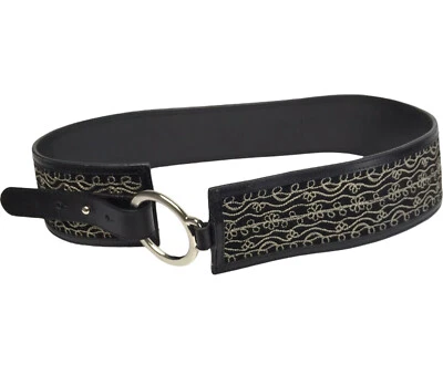 Ladies COLDWATER CREEK Belt 2 3/4" Wide BLACK Leather SZ EMBROIDERY Sz M - Image 1 of 4