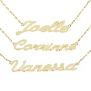 14k Yellow Gold Personalized Script Name Plate Pendant Necklace Adj.16-20" Chain - Picture 1 of 11