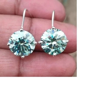 4.20 Ct Treated Certified Blue Diamond Solitaire Dangler Earrings In 925 Silver - Picture 1 of 7