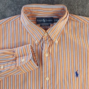 Ralph Lauren Hemd XL Orange Gestreift Langarm Button Down Custom Fit Pony - Bild 1 von 10