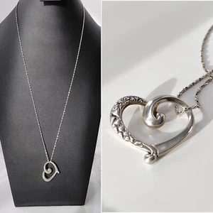 Collar colgante corazón plata esterlina vintage largo 30 pulgadas 925 cadena amor 12,2 g - Imagen 1 de 12
