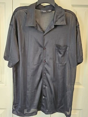 Guess Mens Black Short Sleeve Button Down “Mesh” Men's Size Large See Through - Image 1 of 4