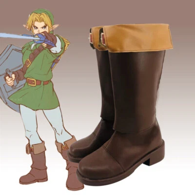 HANDMADE Cosplay The Legend of Zelda Ocarina of Time Link Zapatos Botas Halloween Accesorios PU