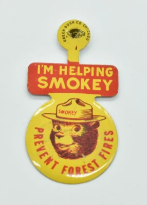 Smokey the Bear - PIN PLEGABLE "ESTOY AYUDANDO A FUMAR", Green Duck Co, Chicago, de colección Foto 1 de 3