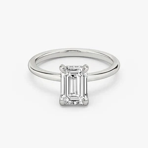 2 Ct Emerald Cut Lab Grown Diamond Hidden Halo Engagement Ring 14k White Gold - Picture 1 of 5