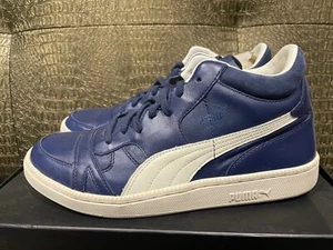 Puma Boris Becker Leather Mid Top Trainers Mens NAVY 357768-03 NEW - Picture 1 of 6