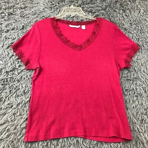 Derek Heart Plus Women's Short Sleeve Pull Over Blouse Top Lace Cuff Red Size 1X - Picture 1 of 7