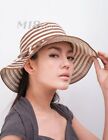 Lady Beach Hat Striped summer holiday gear soft shell gift set Light Tan String 