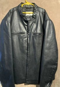 Men's Leather Biker Jacket Motorcycle Zip Up Dockers - Picture 1 of 6