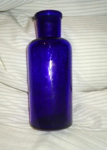 Vintage antike kobaltblaue Medizin Glas Flasche 19 cm appliziert oben gestempelt 500 - Bild 1 von 4