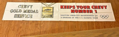 Vtg. 1976 Chevy Gold Medal Service Olympics Poly Banner Approx. 10FT x 22in - Image 1 of 4