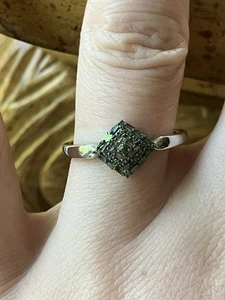Natural Green Diamond Sterling Silver Ring Size 8 - Picture 1 of 9