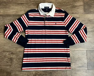 Polo Ralph Lauren Boys Large Rugby Polo Long Sleeve Shirt Red White Blue Striped - Picture 1 of 6