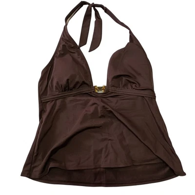 Vintage Merona Size Large Brown Tortoise Shell Tankini Halter Swim Top - Image 1 of 4
