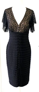 Adrianna Papell Black Cocktail Dress Size 6 V Neck Short Sleeves Lace Top NWOT - Picture 1 of 15
