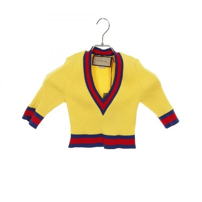 GUCCI Stretch Viscose Web Stripe Knit 756271 Poly Yellow Multi #XS Used Women - Image 1 of 4