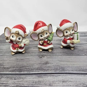 Vintage Christmas Santa Mice HOMCO Set Of 3 Present Tree Ceramic Figurines 5405 - Picture 1 of 12