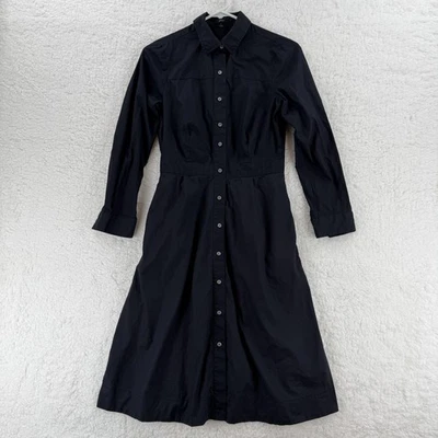 J Crew Dress Womens 4 Black Button Front Shirt Dress Long Sleeve Cotton Midi - Image 1 of 4