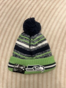 New Era Seattle Seahawks Beanie Hat Pom Pom One Size NFL NWT Winter Cap - Picture 1 of 7
