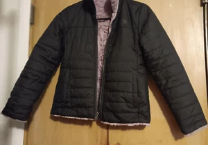 North Face Reversable Jacket Purple fur & Black Girls - Picture 1 of 3