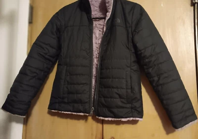 North Face Reversable Jacket Purple fur & Black Girls - Image 1 of 3