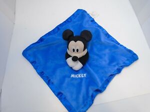 Disney Baby Mickey Mouse Blue Rattle Head  Security Blanket Baby Lovey Satin