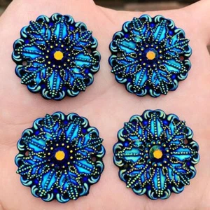 4pcs Round Flower Charms Flatback Blue Resin Beads DIY Jewelry Making Decoration - Picture 1 of 12