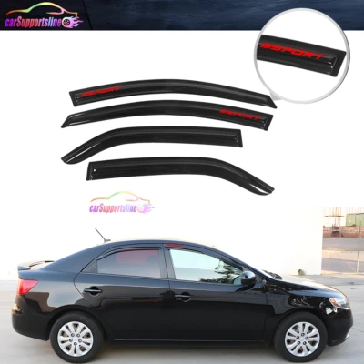 Fits For 09-13 Kia Forte Sedan Window Visor Rain Shade Deflector w/ Red SPORT - Image 1 of 4