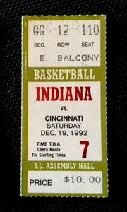 INDIANA HOOSIERS BB TICKET 1992-93 #1 BIG 10 CHAMPS 31-4 v CINCY - KNIGHT/DAMON - Picture 1 of 1