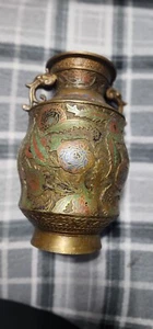 JAPAN /Asian Vase Antique Bronze/Brass Enamel Paint 12 In Tall - Picture 1 of 11